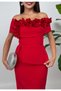 Women's White - White Carmen Collar Rose Appliqué Peplum Detailed Slim Fit Maxi Dress - 2
