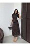Women's White Midi Dress with High Neck, Balloon Sleeves, Ruffles, Floral Pattern, Chiffon - 2