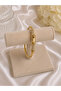 Gold Stone Detailed Bamboo Patterned Handcuff Bracelet – Adjustable Stylish Women's Bracelet - 2