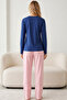 Indigo Patterned Cotton Lycra Knitted Pajama Set26240332 - 3