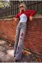 Women's Dark Denim 2W6-85 Loose Flare Fit Embroidery Detailed Special Design Denim Jean - 3