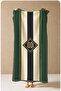 Retro Green Black Cream Striped Geometric Patterned 70X150 Beach Towel - Cotton Bath Towel - 4