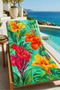 Tropical Orange Yellow Hibiscus Floral Patterned 70X150 Beach Towel - Cotton Bath Towel - 4
