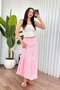Women's Pink Long Skirt with Elastic Waist, Layered, Gathered, Muslin Cotton, A-Line - 5