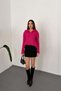 Women's Fuchsia Half Zipper High Collar Ribbed Long Sleeve Knitwear Sweater - 3
