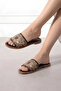 Trama Brown Tulle Embroidered Beaded Women's Slippers - 3