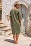Khaki Pool Collar 3/4 Sleeve Hidden Pocket Lined Embroidered Casual Cotton Woven Dress 105 56 - 8