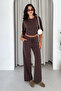 Women's Black Crop Blouse Wide Leg Pants Two-Piece Set - 5