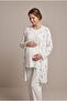 Women's Ecru Floral Patterned Lace Maternity Pajama Set with Dressing Gown - 2