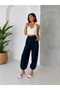Women's Pleated Waist Elastic Cuff Harem Pants - 8