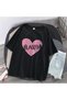 Mi̇ngalondon Black Pink Heart Black Unisex Oversize T-Shirt - 2