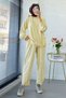 Premium Hooded Double Face Women's Set with Pleated Detail - Yellow - 5