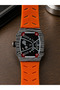 Men's Wristwatch Orange Color Silicone Band Premium Design Glass Back Cover Hidden Seconds - 5