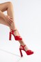 Women's Red Satin Platform High Heeled Shoes - 2