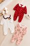 Baby Girl Collar Detailed 3-Piece Jumpsuit Set with Booties One Size 0-3 Months Cotton Newborn Organic - 2