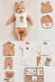 100% Cotton 10-Piece Newborn Hospital Discharge Set – Teddy Bear Patterned Baby Bodysuit, Hat, Bib and Gloves – Gift Boxed