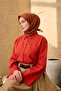 Thin Cotton Soft Scarf Olive-Tile-Oxide Brown Patterned Breathable Tok Duruşlu 90X90 - 4