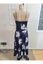 Women's Rope Strap Double Breasted Collared Patterned Midi Single Jersey Dress with Belt at the Waist - 7