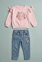 Girls' Bowknot Floral Pattern Sweatshirt and Pants 2-Piece Set