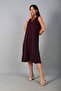 Women's V-Neck Front Trimmed Pique Fabric Sleeveless Oversize Midi Dress - 2
