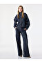 Cotton Regular Waist Folded Wide Leg Denim Trousers with Pockets - Wide Leg Jeans
