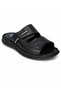 Men's Black Oversized Large Size Velcro Strap Slippers Made of 100% Genuine Leather - 4