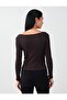 Bitter Coffee Round Neck Slim Fit Long Sleeve Blouse - 5