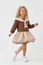 Shawl Collar Detailed Balloon Skirt Girls' Set - Brown