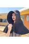Women's wide-brim sun hat black scarf neck UV walk/beach.
