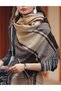 Women's faux cashmere scarf powder blue plaid tassel warm. - 4