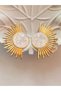 Earrings - Gold Steel Earrings with Pearl White Minela Around Them and Half Sun Detail on the Inside - 4