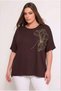 Women's Plus Size Short Sleeve Crew Neck Embroidery and Stone Detail Blouse 2054-26