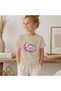 Children's Kitty Moon Patterned Printed T-Shirt 100% Cotton Single Jersey Fabric - Cream - 2