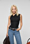 Orilenna Women's Front Knot Detailed Bodycon Zero Sleeve Slim Fit Black Blouse - 2