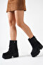 Lucia Black Suede Women's Daily Belted Double Buckle Comfortable Stylish Wedge Heeled Boots - 6
