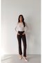 Women's Dark Brown Jean Pants Jean Dark Brown Mid Waist Mini Flare Cut Off Hem Five Pocket Pants - 2