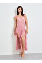 Dark Pink Solid Ruffled Trims Mesh Babydoll