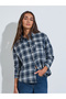 Navy Blue Checked Long Sleeves Oversized Shirt - 3