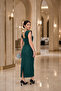 Emerald Green Stone Detail Thick Strap Square Neck Slit Crepe Fabric Dress - 3