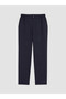 Navy Blue Pleated Women's Fabric Trousers with Elastic Waist - 5