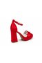 Women's Red Satin Platform Heeled Evening Dress Shoes - 3