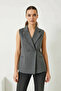 Women's Shawl Collar Asymmetrical Cut Anthracite Vest - 7