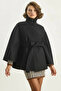 Women's Belted Stand Collar Cashmere Poncho Black - 4