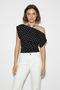 Women's Asymmetrical Waist-Fitted Viscose Bat Sleeve Black Ecru Blouse