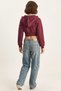 Women's Embroidered Three-Thread Embroidered Hooded Crop Burgundy Cardigan - 6