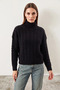 Women's Turtleneck Patterned Knitwear Black Sweater - 7
