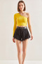 Women's Long One-Shoulder Crop Yellow Blouse - 3