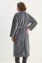 Women's Bearded Soft Textured Double-Breasted Collar Lined Smoked Coat with Belt and Pocket Detail - 8