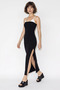 Women's Contrast Detailed Rope Strap Slit Long Black Dress - 3