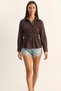 Women's Asymmetrical Gathered Detailed Elastic Waist Formed Cotton Bitter Brown Shirt - 3